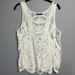 Ooh La La White Coquette Boho Lace Y2K‎ Tank Top Floral Sleeveless XL Festival